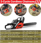 COOCHEER 62cc Gas Chainsaw 2-Cycle Cordless Chainsaw 20 Inch Handheld Chain Saw with 2 Chains & Carrying Bag for Cutting Wood Tree Trimming Farm Garden