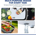 2-Pack XL Collapsible BBQ Prep Tub with Built-In Cutting Board, Lid & Strainer – Marinate, Drain & Prep – Large Food-Safe Container – Perfect for Grilling, Smoking & Outdoor Cooking (Black)