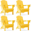 Folding Adirondack Chair, HDPE Outdoor Texture Lawn Chair with Reclining Back, Cup and Phone Holder - Comfortable Firepit Chair Weather Resistant for Patio or Backyard (Yellow, Set of 4)