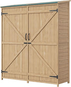 Outdoor Wooden Large Storage Cabinet Garden Shed Outside Wood Tool Organizer with Waterproof Roof Shelves 2 Doors & Adjustable Shelving for Garden Yard Organization