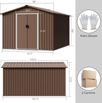 8X12 FT Large Metal Outdoor Storage Shed, Galvanized Steel Garden Tool Shed with Lockable Double Doors & Ventilation for Bicycles, Tools, Lawnmowers, Backyards, Patios, Lawns, Brown