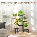 LASZOLA 6 Tiered Folding Plant Stand Indoor for Multiple Large Planter, Tall Heavy Duty Adjustable Rack with Rust Proof 10 Inch Wide Tray, Sturdy Vertical Tree Organizer for Narrow Inside Floor, Black