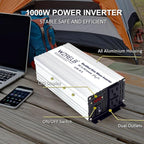 WZRELB 1000W Power Inverter 12V DC to 110V 120V AC,2000W Peak Modified Sine Wave Car Inverter with LED Display,Dual AC Outlets,Soft Starter,Off-Grid Power Converter with High Efficiency up to 90%
