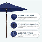 PatioKingdom Auto-Tilt 9FT Patio Umbrella Outdoor with 8 Sturdy Fiberglass Ribs,Market Table Umbrella for Pool,Backyard,Deck and Garden