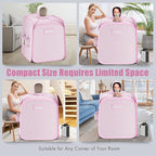 Giantex Portable Folding Sauna, 1 or 2 Person Steam Spa with Remote Control, Folding Chair, Foot Massage Roller, Absorbent Mat, 9 Temperature Levels, 3L Steamer, 800W Home Full Body Spa Tent (Pink)