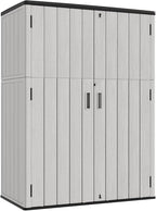 KINYING Outdoor Vertical Storage Shed,57 Cu.ft Outdoor Storage Cabinet Waterproof,Resin Sheds & Outdoor Storage Clearance for Garden,Patio,Backyard,Lockable (Grey)