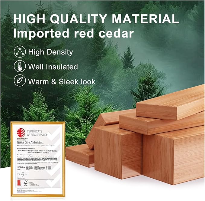 ZONEMEL Wood Steam Sauna with Panoramic View, Canadian Red Cedar Outdoor Barrel Sauna Room with 6kw ETL Certified TOULE Heater, Sauna Rocks, Wood Shingle Roof, 8 Person Sauna Bath
