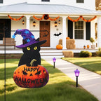 Halloween Black Cat Garden Flags 12x18 Inch Double Sided, Happy Halloween Pumpkin Welcome Small Yard Flags for Outside, Farmhouse Front Porch Outdoor Fall Decor Holiday All Seasons Decoration
