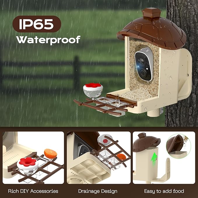 Bird Feeder with Camera, 2K HD Live Video, Smart Bird Cam Solar Powered with AI Birds Species Identification, Auto Capture Video, Instant Arrival Alerts, Best Gifts for Mom Dad