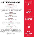 E & S 3 Pack 10 Inch Chainsaw Chain 3/8" LP Pitch .043" Gauge 40 Drive Links Semi-Chisel Chain Saw Chains for Husqvarna, Poulan, Craftsman, Greenworks and More Chainsaw Brands