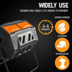 Hourleey Compost Bin Outdoor, 43 Gallon Dual Chamber Tumbling Composting Bin with Sliding Doors, Tumbler Rotating Batch Composter Bin for Garden Kitchen Yard