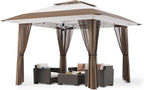 Bealife 13x13 Pop Up Gazebo Tent with Mosquito Netting, Outoor Canopy Tent with 4 Sandbags, 8 Stakes, 4 Ropes, Roller Bag, Pop Up Canopy for Lawn Backyard Garden Deck (Beige, 13x13)
