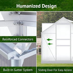 10x6ft Polycarbonate Greenhouse, Heavy Duty Walk-in Aluminum Greenhouse for Outdoors, with Ventilation Window, Sliding Door, Rain Gutter, Green House for Plants Backyard Silver