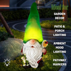 Gnome with Frog and Flower, Solar Garden Lights, Decor for Yard, Patio, Lawn - Novel Gift for Women, Mom, Friends(Green Hat Gnomes)