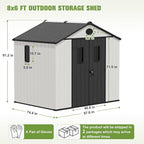 COOS BAY 8x6 Outdoor Resin Storage Shed with Floor, 2 Lockable Doors, All-Weather Durable Garden Shed for Tools & Equipment, White/Gray
