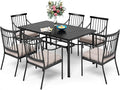 Sophia & William 7 Pieces Metal Patio Dining Set, Rectangle Outdoor Table of 1.77" Umbrella Hole and 6 Armchairs with Seat Cushions, Outdoor Conversation Furniture for Porch Backyard Balcony Deck