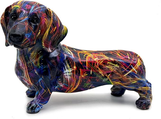FUNSXBUG Colorful Dachshund Dog Statue Art Figurines Sculpture Collectibles Home Office Desktop Decor Outdoor Garden Display Decoration (Dachshund Dog 2)