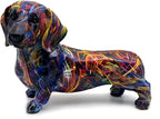FUNSXBUG Colorful Dachshund Dog Statue Art Figurines Sculpture Collectibles Home Office Desktop Decor Outdoor Garden Display Decoration (Dachshund Dog 2)