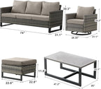 Wicker Outdoor Patio Furniture Set - 6 Piece Patio Conversation Set with 2 Swivel Rocker Chairs,2 Rattan Ottoman,1 Couch and 1 Metal Coffee Table for Outside Porch Deck Backyard(Mixed Grey/Grey)