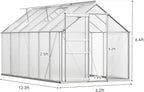 YITAHOME 6X12FT Polycarbonate Greenhouse Large Heavy Duty Green Houses Outdoor Greenhouses Aluminum Sliding Doors Vent Window for Garden Backyard, Silver