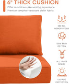 Luxury 24x24x6 Inch Outdoor Cushions - Water&UV&Fade Resistant 1 Set Zippered Patio Chair Back&Seat Cushion for Wicker Dining Rocking Swivel Chairs Loveseat Couch Sectional Sofa - Orange
