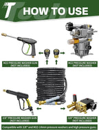 3/8" 4800PSI Pressure Washer Hose 150FT with Swivel Quick Connect for Cold/Hot Water Max 248°F, Kink Resistant Steel Wire Braided, Wear Resistant Power Washer Hose with M22 14mm Adapter