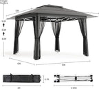Bealife 13x13 Pop Up Gazebo Tent with Mosquito Netting, Outoor Canopy Tent with 4 Sandbags, 8 Stakes, 4 Ropes, Roller Bag, Pop Up Canopy for Lawn Backyard Garden Deck (Grey, 13x13)