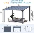AECOJOY 12' x 8' Gazebo Outdoor Pergola for Patio, Hard Top Lean to 8x12 Gazebo Shelter Pergolas and Gazebos Clearance with Patio Roof, Large Wall-Mounted Heavy Duty Awnings for Patio, Decks, Backyard
