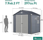YITAHOME 8x6.2FT Outdoor Storage Shed w/o Floor, All-Weather Plastic Shed with Lockable Doors, Window & Vents, Plastic Tool Shed for Backyard, Patio, Poolside, Lawn, Gray