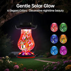 Solar Hummingbird Feeder for Outdoor - 25 fl.oz Hand Blown Glass Hummingbird Feeders for Outdoors Hanging, Large Capacity with Moat, 6 Colors Changing Light Outside Garden Decor (Red)