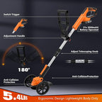 Electric Weed Wacker Eater Cordless Battery Powered, Weed Trimmer 21V Lightweight No-String with 2 Battery Operated & Wheels, 3 in 1 Stringless Grass Trimmer/Edger/Brush Cutter for Garden Yard Lawn