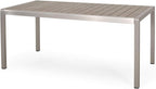 Great Deal Furniture Hannah Outdoor Modern Aluminum Dining Table with Faux Wood Table Top, Natural and Silver