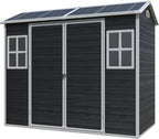 8 x 4 FT Outdoor Storage Shed, Outdoor Resin Shed with Two-Window and Double-Door, Plastic with Floor for Gargen, Patio, Yard, Lawn (Black)