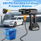 Portable Cordless Pressure Washer, 600 PSI 21V 2x3.0Ah Rechargeable Batteries Powered Pressure Washer, 6-in-1 Nozzle with Jet Nozzles for Car Floor Wall Fence Cleaning Pet Cleaning
