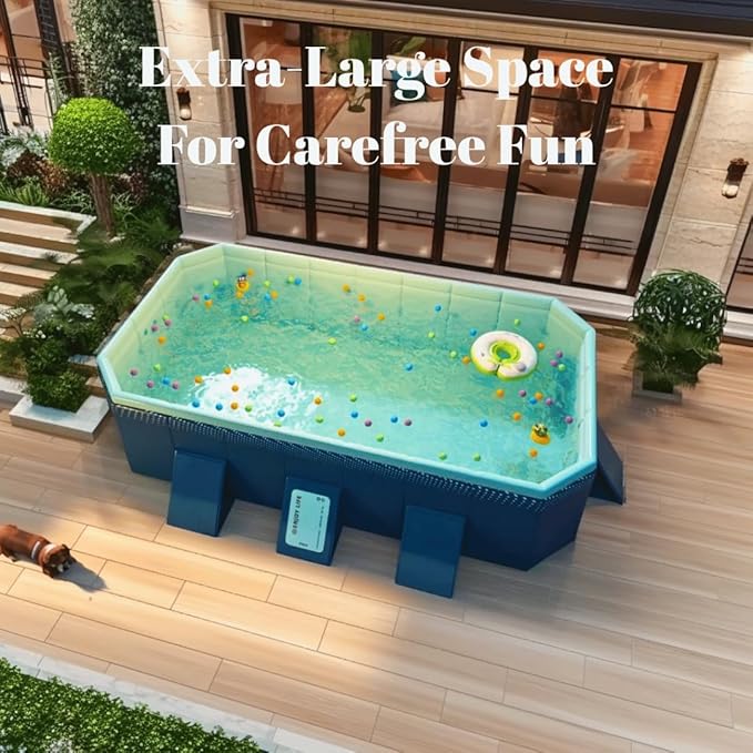 Foldable Swimming Pool, Non-Inflatable Kids' and Adults' Outdoor Large Swimming Pool, Anti-Slip PVC Family Pool, Summer Water Party for Outdoor, Garden, Backyard (Extra Large)