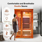 Far Infrared Home Sauna 2 Person Indoor Sauna Dry Wood Spa Room 1880W 110V with Red Light Control Panel, Bluetooth Speaker, Reading Lamp