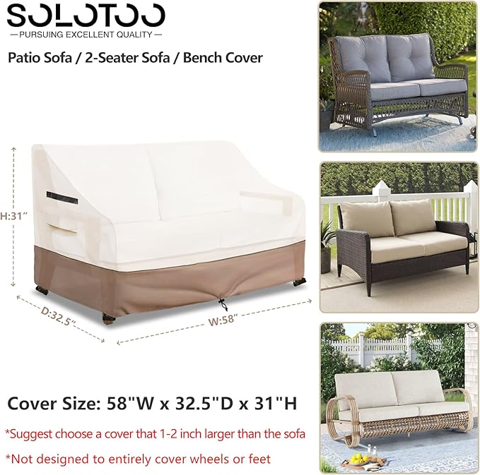 Outdoor Couch Cover Waterproof Patio Furniture Covers, 58 Inches Outdoor Sofa Cover, Furniture Covers for Patio Seating (Beige)