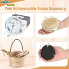 6 Pcs Sauna Accessories Kit, Bucket and Ladle Set, Thermo-Hygrometer, Sauna Hourglass, Brush, Exfoliating Volcanic Rocks, Sauna Set, Wooden Sauna Bucket, 1 Gallon (4 L) Water Capacity, Handmade