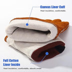 QeeLink Welding Gloves - Heat Resistant Leather and Fireproof Stitching for Fireplace Fire Pit Wood Stove BBQ Gardening Gear