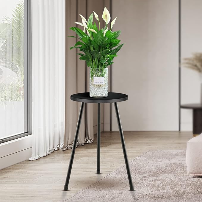 Tall Plant Stand, Mid Century Wood Indoor Plant Stand Black Plant Table for Flower Pots, Metal Plant Holder, Modern Home Decor Small Round Side End Table (11.8"x20")