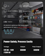 3000W Pure Sine Wave Power Inverters, LVYUAN 6000W Peak Power 12V DC to AC 120V Power Converter for RV, Truck, Outdoor, Remote Control Quadruple AC Outlets and USB Ports Inverter with LCD Display