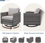 Wicker Patio Furniture Set, 6 PCS Outdoor Patio Furniture Set with Swivel Chairs, Includes 2 Swivel Patio Chairs, 1 Outdoor Couch, 1Side Table and 2 Ottoman, Grey/Beige
