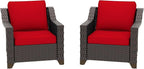 Patio 2 Pieces Chairs Set of 2 with Removable and Washable Covers，Outdoor PE Rattan Wicker Armchairs with Water-Resistant Cushions for Porch, Balcony, Sunroom (Red)