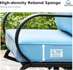 MFSTUDIO 6 Pieces Patio Furniture Sets with 45" Gas Fire Pit Table(Up to 7 Seat),Outdoor Metal Conversation Sofas with 1 x 3-Seat Sofa,2 Rocking Chairs and 2 Ottoman,Blue Cushion