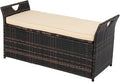 VINGLI 40 Gallon Outdoor Rattan Deck Box w/Cushion, Patio Wicker Storage Box for Tools and Supplies, Garden Deck Storage Bin for Balcony, Porch, Pool, Yard, Brown