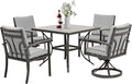 HAPPATIO 5-Piece Patio Outdoor Dining Sets - All Aluminum Outdoor Patio Table and Chairs Set for 4 Includes 1 Square Dining Table, 2 Dining Chairs, and 2 Swivel Dining Chairs, for Lawn or Garden