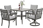 HAPPATIO 5-Piece Patio Outdoor Dining Sets - All Aluminum Outdoor Patio Table and Chairs Set for 4 Includes 1 Square Dining Table, 2 Dining Chairs, and 2 Swivel Dining Chairs, for Lawn or Garden