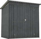 6x4 FT Shed Outdoor Storage Metal Large Garden Tool Sheds with Lockable Doors Floor Frame Sloped Roof Waterproof Steel Utility Equipment Shed for Backyard Patio Lawn Poolside, Black