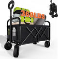 Collapsible Wagon Cart with Wheels, 360 lbs Wagons Carts Foldable Wagon Cart with Flexible Handle, Lightweight Portable Folding Utility Grocery Shopping Cart for Camping Grocery Sports Garden