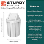 42 Gallon Round Slatted 100% Recycled Plastic Indoor or Outdoor Commercial Trash Can with Easy Access Swing Top Lid | Great for Schools and Businesses - White